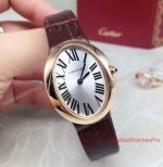 Imitation Baignoire Cartier Watches - Gold Bezel Silver Face Brown Leather Strap